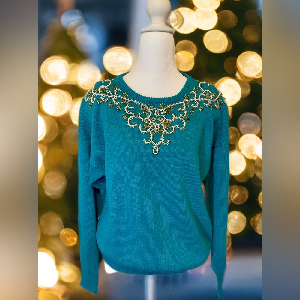 Gorgeous Vintage Teal Beaded Dana Scott Sweater